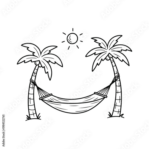 Hammock Between Palm Trees Under Sun