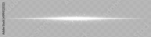 Abstract horizontal glowing light line with soft particles and subtle energy trail, isolated on transparent background for visual effects and overlay design use