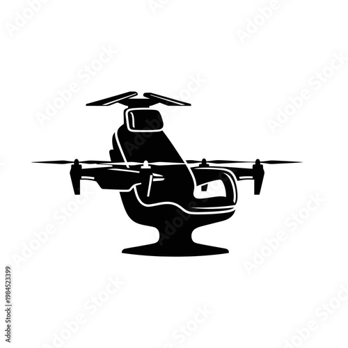 Toilet with Helicopter Blades and Propellers Silhouette.