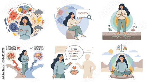 Tableau sur toile Woman practices stress coping therapy for mental health wellness and anxiety sup