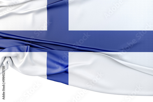 Finland flag fabric showing national country symbol. 3d render