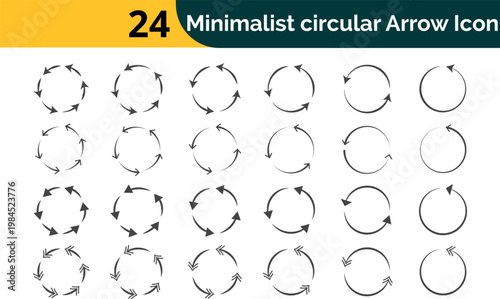 Minimalist circular arrow set with thin line weight for subtle interface feedback loading states and rotation direction indicators vector illustration collection isolated on transparent background.