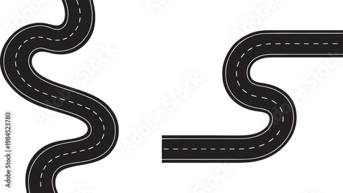 Two winding road sections with lane markings isolated on white background transportation isolated background illustration abstract navigation direction adventure straight serpentine