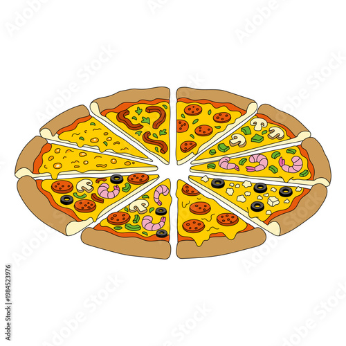 Variety Pizza Slices Collection Isolated on Light Background