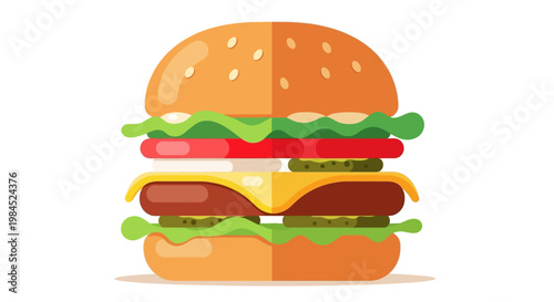 Delicious Burger with Cheese, Lettuce, and Pickles, a Classic Fast Food Icon