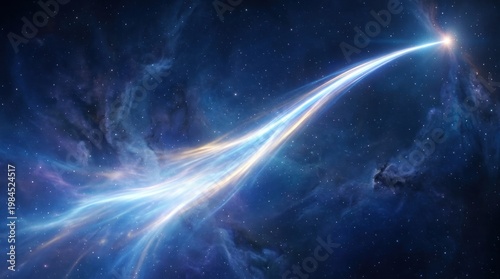 Ethereal blue energy beam streaking through nebula.