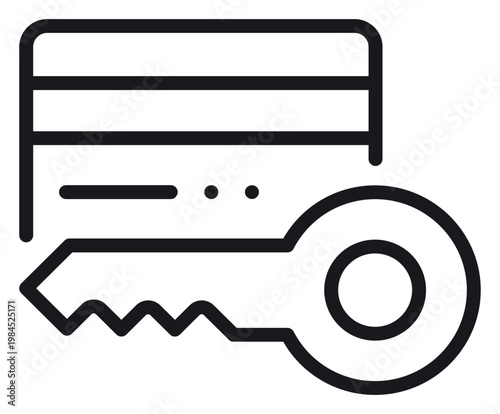 Secure credit card payment vector icon illustration. Black line art symbol representing financial security, encrypted transactions, and protected banking data on a clean white background.