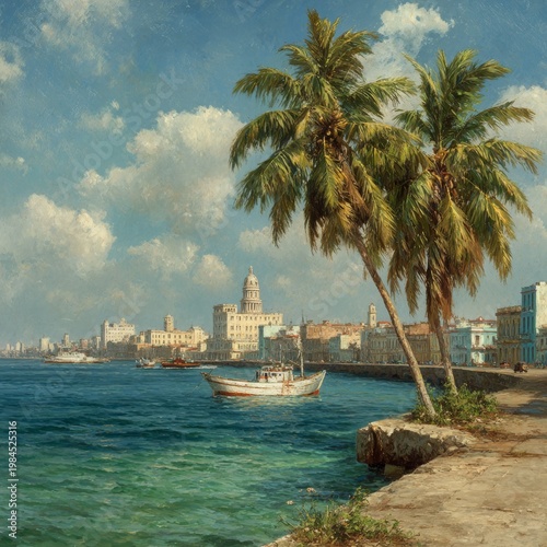 Between shores and sanctions: cuba's hidden struggles. Professional photo. Embargoed cuba with a nostalgic blend of natural beauty and tension. Creative poster. Advertising photo.