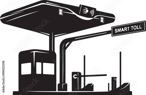 Vector illustration of a smart toll booth with a sleek canopy and sign isolated on transparent background