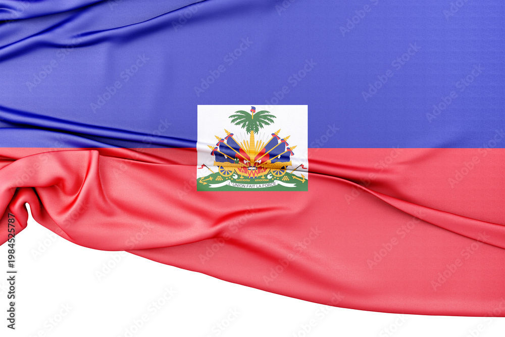 Fototapeta premium Haiti national flag flowing on white background. 3d render
