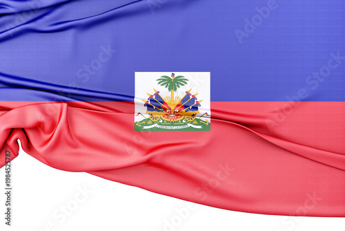 Haiti national flag flowing on white background. 3d render
