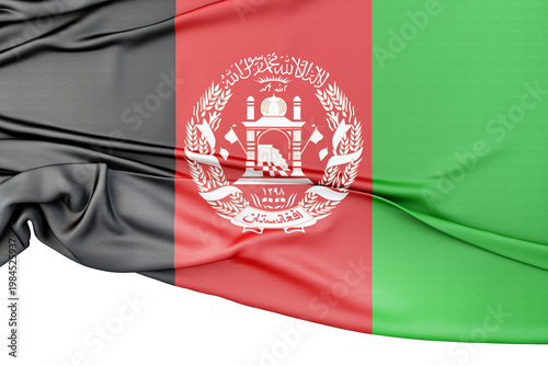 Flag of Afghanistan isolated on white background with copy space below. 3D rendering
