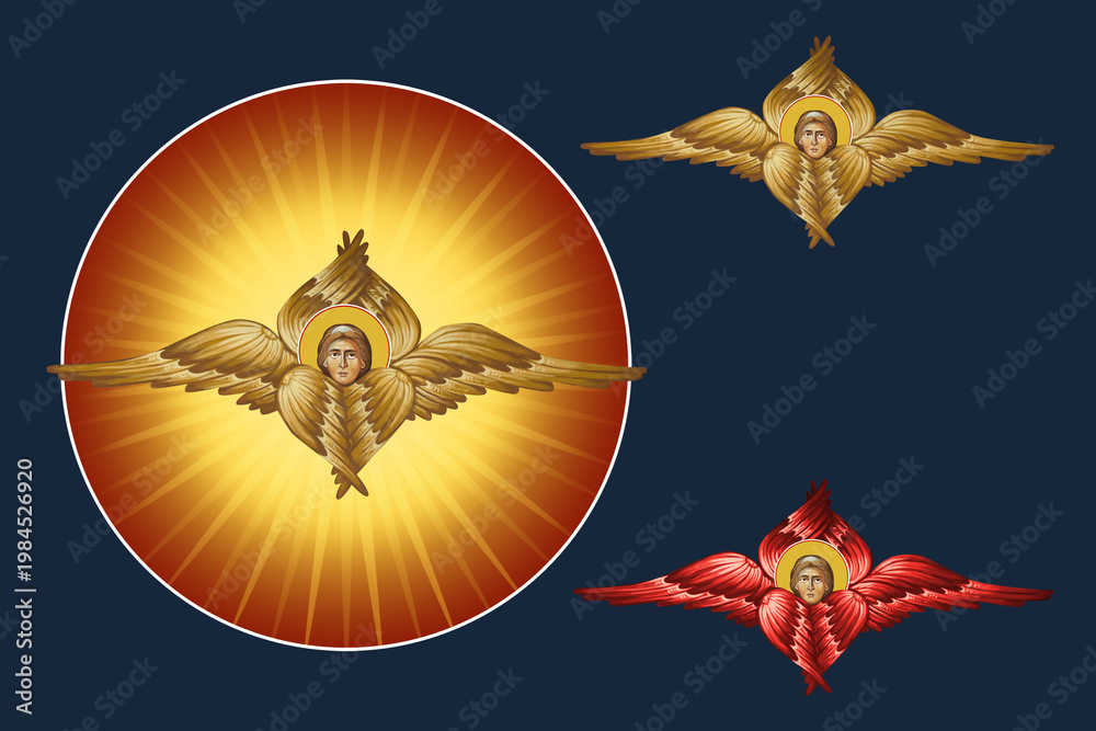 Fototapeta premium The Seraphim. Illustration - fresco set in Byzantine style