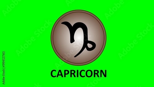 Zodiac Capricorn symbol on green screen loop.