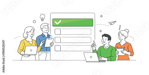 A simple clarity of priority scenario where professionals instantly recognize the most important task among several options in a workflow, using a visual metaphor of a