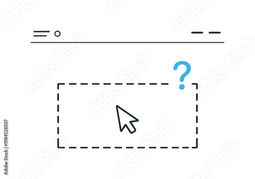 Dead zone interaction and non-clickable area confusion in poorly designed user interfaces, a simple screen with a small cursor hovering over an empty outlined area and a