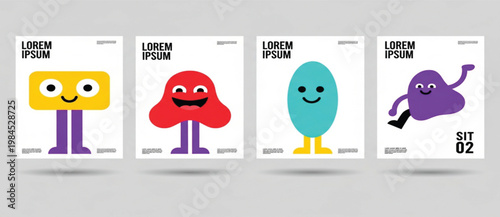 Funny Cartoon Monster Poster Collection with Cute Colorful Mascot Characters for Kids Room Decor and Modern Vector Print Set