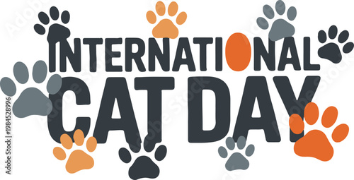International cat day typography vector art and illustration.

