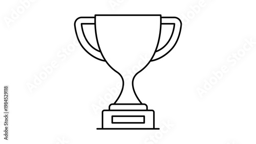 Minimalist black line vector icon of a classic trophy cup on a white background. This scalable outline illustration represents success, achievement, victory, and winning in sports or business.