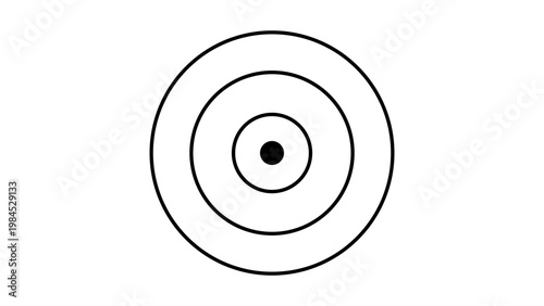 A clean and minimalist black line vector icon of a bullseye target featuring three concentric circles and a solid center point, isolated on white for business goals and marketing strategy.
