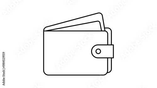 Minimalist black line vector icon of a bifold wallet with a snap closure and cards inside, isolated on a white background. Clean, scalable illustration for finance, banking, and commerce apps.