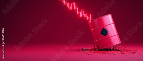 Fossil fuels in crisis: a visual tale of financial downfall. Graphic poster. An artistic interpretation of global economic challenges in oil. Color blocking. High contrast.