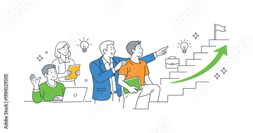 Mentorship professional development scene showing an experienced specialist guiding a junior colleague through a work challenge in a collaborative environment, using a
