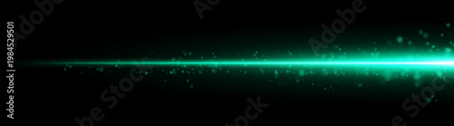 Abstract horizontal light beam with soft glow and scattered particles fading into darkness, minimalist energy line effect on dark background for overlays
