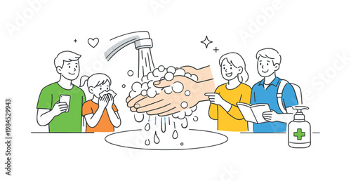 Individual practicing proper hand hygiene as part of daily health and safety routines to prevent illness and maintain cleanliness, illustrated through a clear metaphor of