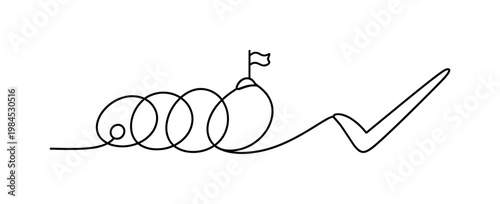 Maintaining consistency and discipline through small daily actions in long term personal development, a flowing line forming a repeating loop that gradually resolves into