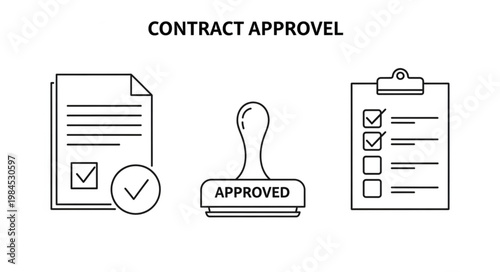 Contract Approval Stamp Document Checklist Icons.