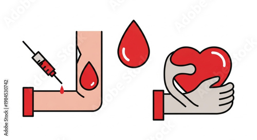 Blood donation and heart symbol illustration.