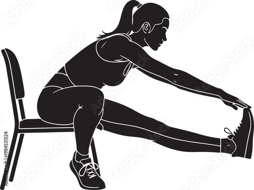 Silhouette of a Woman Performing a Seated Hamstring Stretch on a Chair
