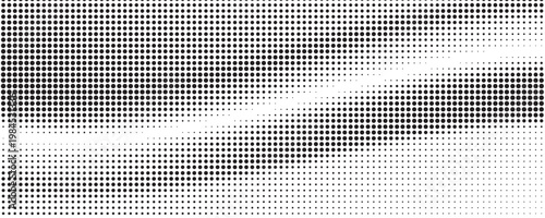 Gradient grain wave texture. Black stippled curved line background. Grunge noise dotted wallpaper for banner, poster, brochure. Undulate sand backdrop with speckles, particles, granules. Vector