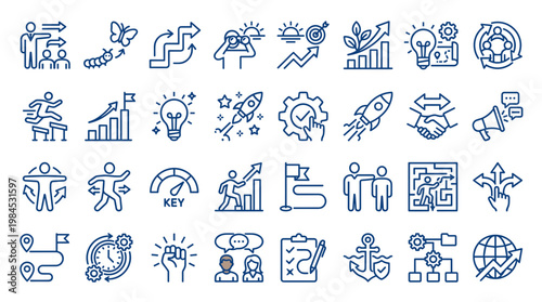 Fotografía Collection of business and strategy icons representing growth success innovation