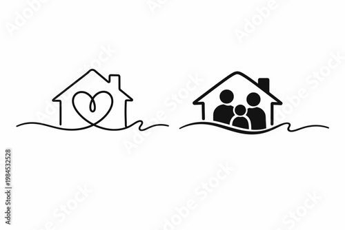 Family and home symbol a black and white illustration of love and togetherness