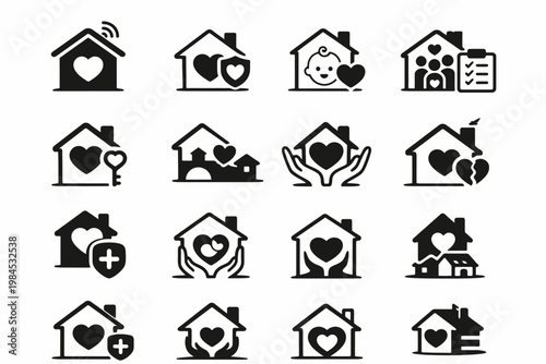 Home insurance and care icons a collection of protective house symbols
