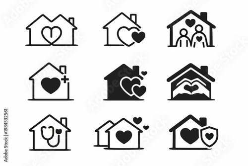Home and heart icons representing love family healthcare and security