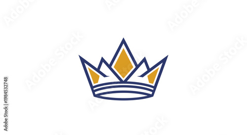 Minimalist Crown Logo Design: Royalty Emblem in Blue and Gold on White Background