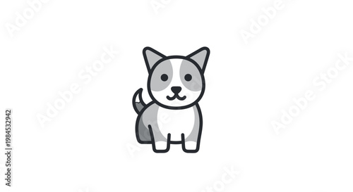 Charming illustrated dog character in grayscale palette for diverse applications