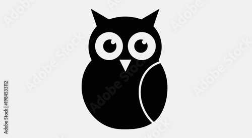 Silhouette illustration of a nocturnal owl featuring a minimalist style and a plain backdrop