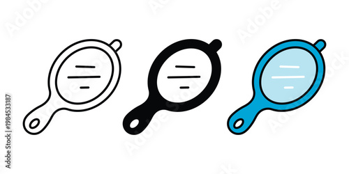 Hand Mirror icon multiple style. handheld vanity mirror with a decorative frame. use for beauty salon makeup and grooming designs.