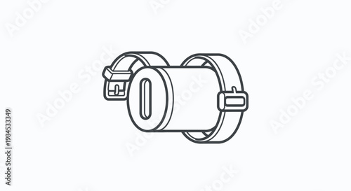 Technical illustration of a cylindrical component with securing bands and locking mechanisms