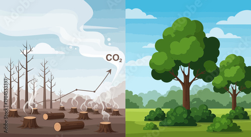 Deforestation and Reforestation Environmental Contrast.