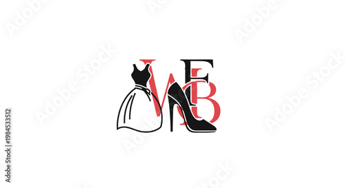 Elegant fashion logo concept featuring a dress, high heel, and initial letters of a brand