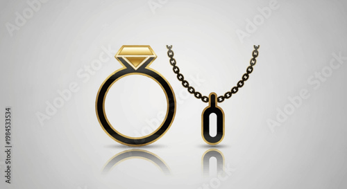 Elegant Jewelry Display featuring Ring and Necklace with Minimalist Design on a Gradated Backdrop