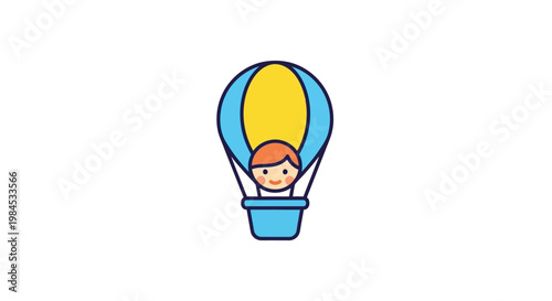 Joyful young person soaring through skies in a whimsical hot air balloon illustration