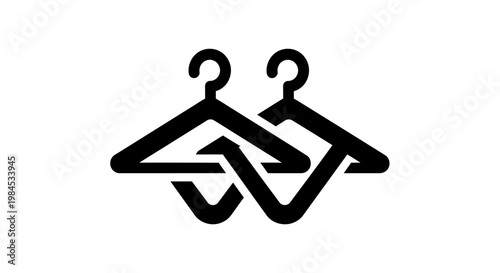 Minimalist representation of two intertwined coat hangers as a symbol or logo
