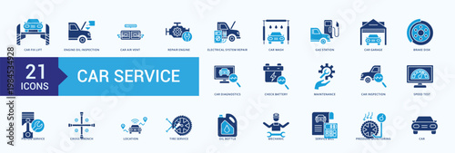 Car Service Icon pack Blue Style Illustration Vector