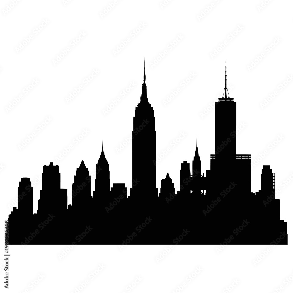 Obraz premium Striking Silhouette of a New York City Skyline Against White.